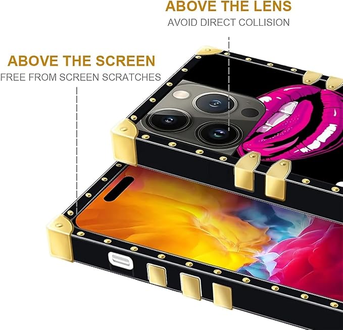 Compatible with iPhone 15 Pro Case, Black White Red Slap Sexy Luxury Golden Decoration for Girl Women Soft TPU Shockproof Protective Hard PC Back for iPhone 15 Pro