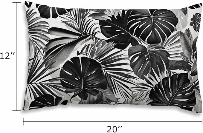 EKOBLA Palm Leaf Decorative Lumber Cushion Case Tropical Jungle Leaf Hand Drown Plant Cotton Linen Square Throw Waist Pillow Case Decorative Cushion Cover Pillowcase Sofa Lumbar 12x20 Inches