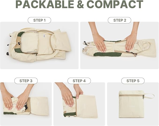G4Free 20L Hiking Backpack Lightweight Daypack with Phone Pocket Small Packable Foldable Hiking Bag for Women Men, Green+Beige