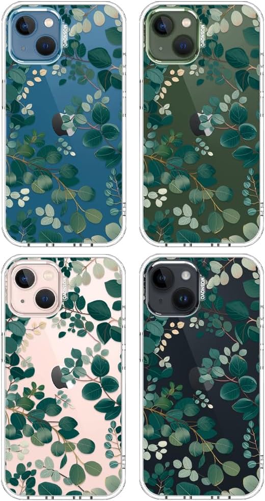 MOSNOVO for iPhone 13/14 Case | Military Grade 6.6ft Drop Tested | Clear with Eucalyptus Design