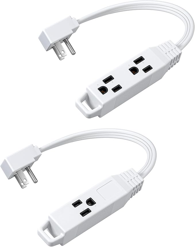 DEWENWILS 3 Outlet Extension Cord with Flat Plug Christmas, 1FT 16/3 Awg Grounded Power Cable for Indoor Use, SPT-3 Cord, White, ETL Listed, 2 Pack