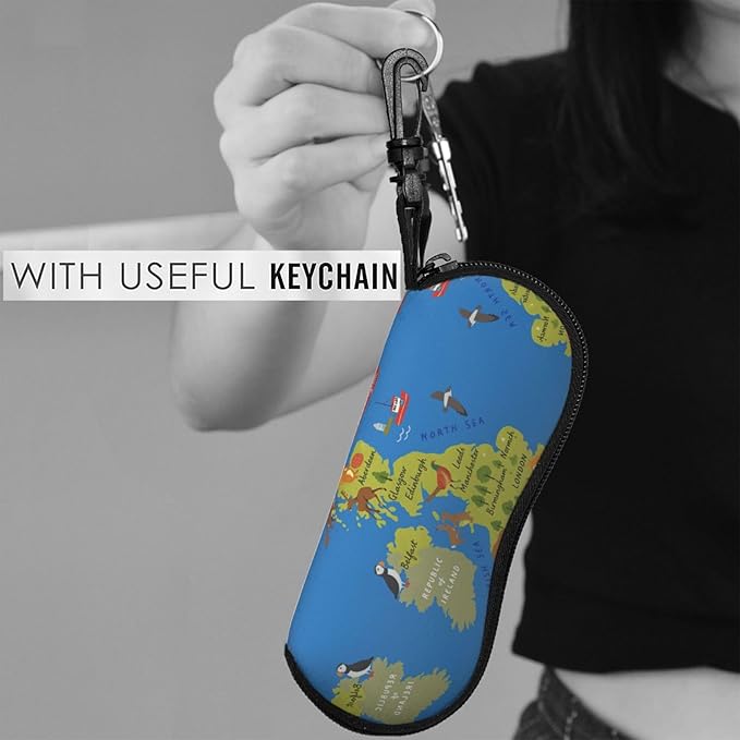 YANGqing United Kingdom Map Print Light Soft Shell Glasses Case Portable & Lightweight Sunglasses Bag, Slim Travel Eyeglasses Pouch