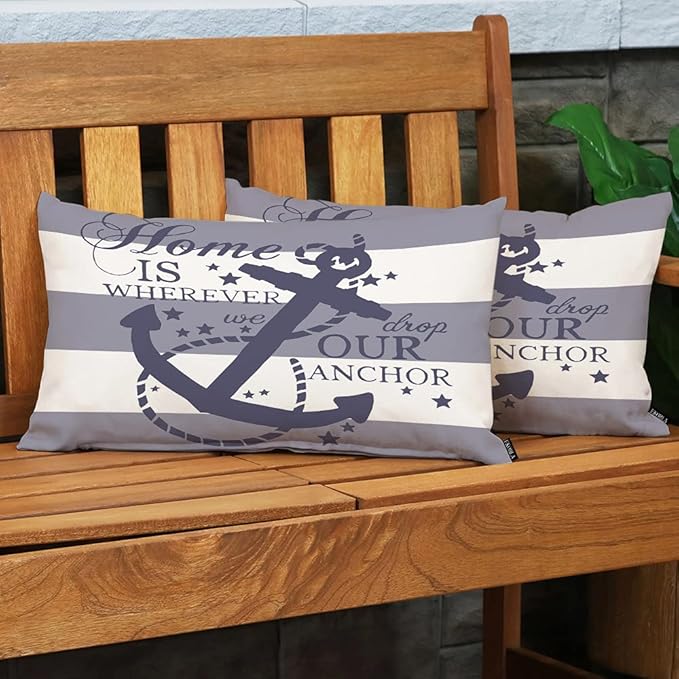 EKOBLA Nautical Pillow Covers Home is Wherever We Drop Our Anchor Waist Lumbar Cotton Linen Cushion Cover Oblong Rectangle Pillowcase for Men Women Home Decoration Bedroom 12x20 Inches