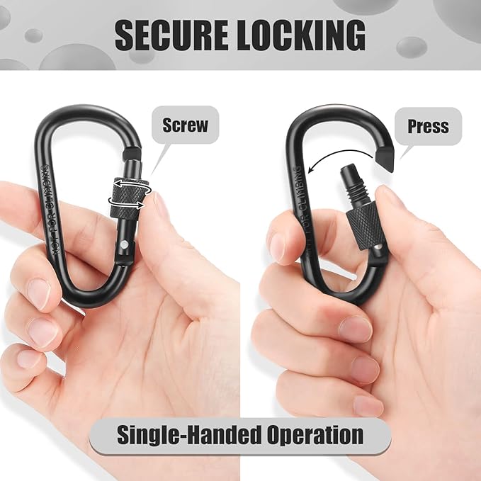 Cridoz Locking Carabiner D Ring Clips with Flat Key Ring