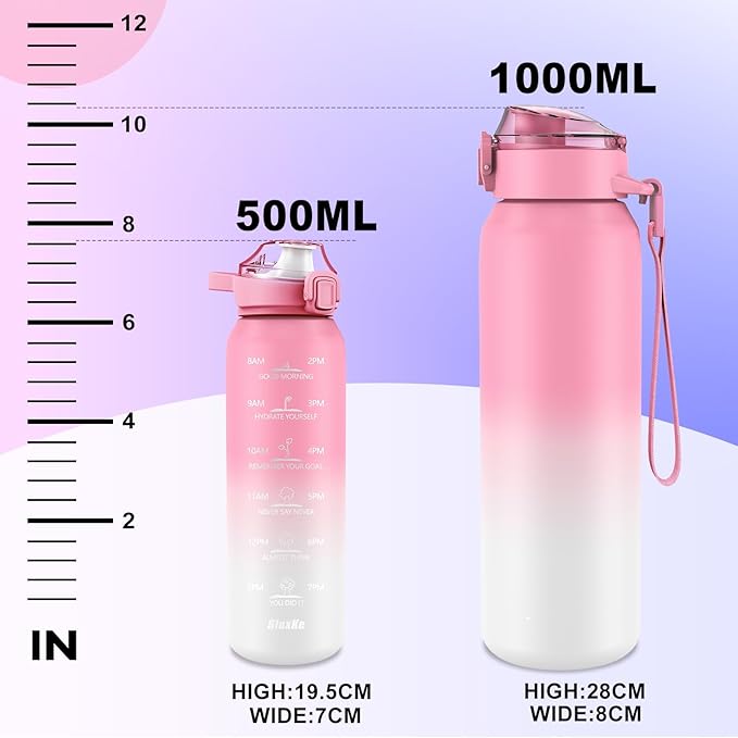 SLUXKE 17oz Insulated water bottles with 2 Lids (Straw and Chug Lid), 18/10 Stainless Steel Water Bottle BPA Free, Double Wall Vacuum Wide Mouth Insulated for Men, Women & Kids PINK WHITE