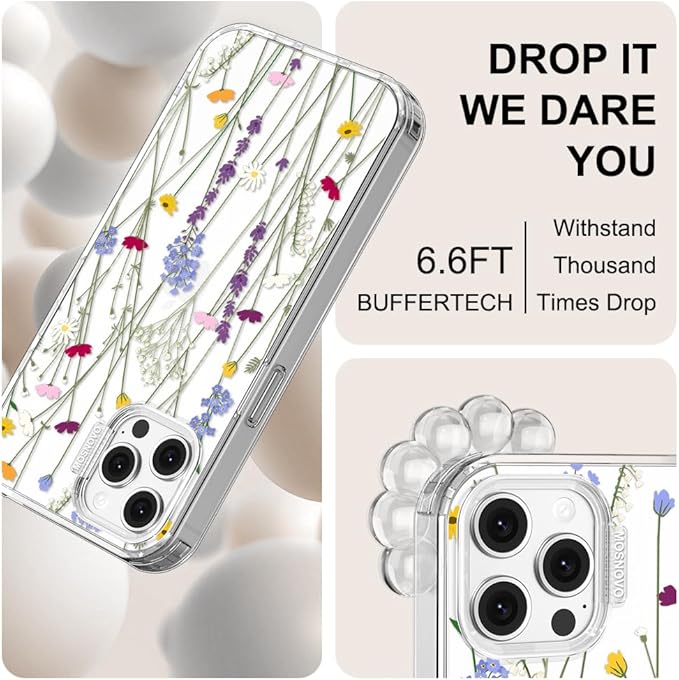 MOSNOVO Case for iPhone 12 & iPhone 12 Pro, [Buffertech 6.6ft Military-Grade Drop Protection] [Anti Peel Off Tech] Clear TPU Bumper Phone Case Cover Design - Floral Garden