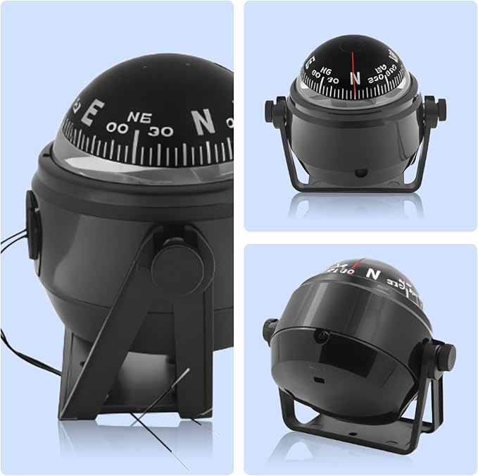 Boat Compass with Magnetic Declination Adjustment, Pivoting Marine Compass Multifunction Digital Navigation Dashboard LED Illumination & Backlight for Marine Boat Truck Car