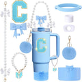 9pcs Stanley Cup Accessories Set- for 30oz 40oz Tumblers with Handle - Bule Kit Includes Bow Straw Topper and Boot, Charm, Pearl Handle Strap & Stickers - Aesthetic Girl Gifts (C)