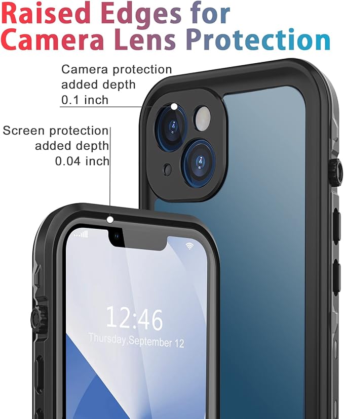 for iPhone 13 Case Waterproof Shockproof Dustproof Full-Body Sturdy with Camera Lens Protector and Built-in Screen Protector,Underwater Full Sealed Cover Protective for iPhone 13(Black)