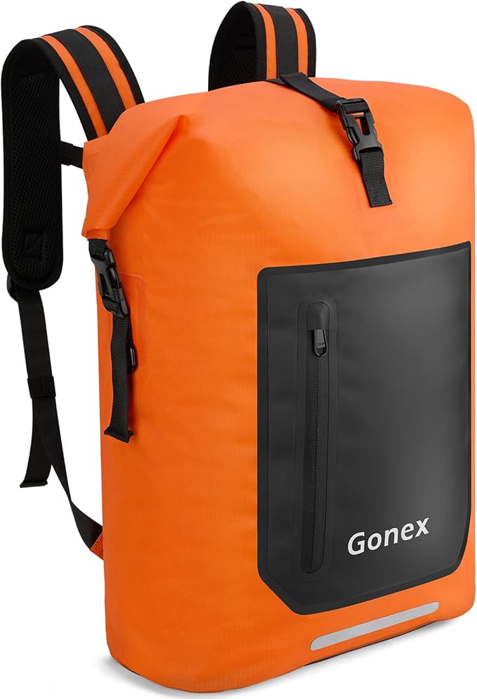 Gonex Ultralight Waterproof TPU Backpack, 35L Roll Top Dry Bag with Comfortable Padded Back Panel for Kayaking Boating Camping Fishing Travel,Orange