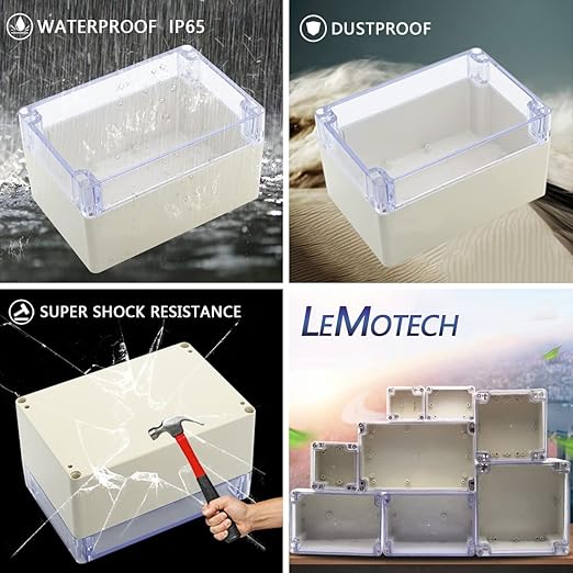 LeMotech ABS Plastic Junction Box Dustproof Waterproof IP65 Electrical Enclosure Box Universal Project Enclosure Grey with PC Transparent Clear Cover 6.3 x 4.3 x 3.5 inch(160 x110 x 90 mm)