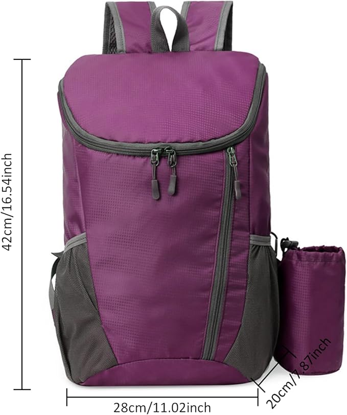 Portable Foldable Backpack Folding Mountaineering Bag, Ultralight Outdoor Cycling Rucksack, Travel Hiking Knapsack (Purple)