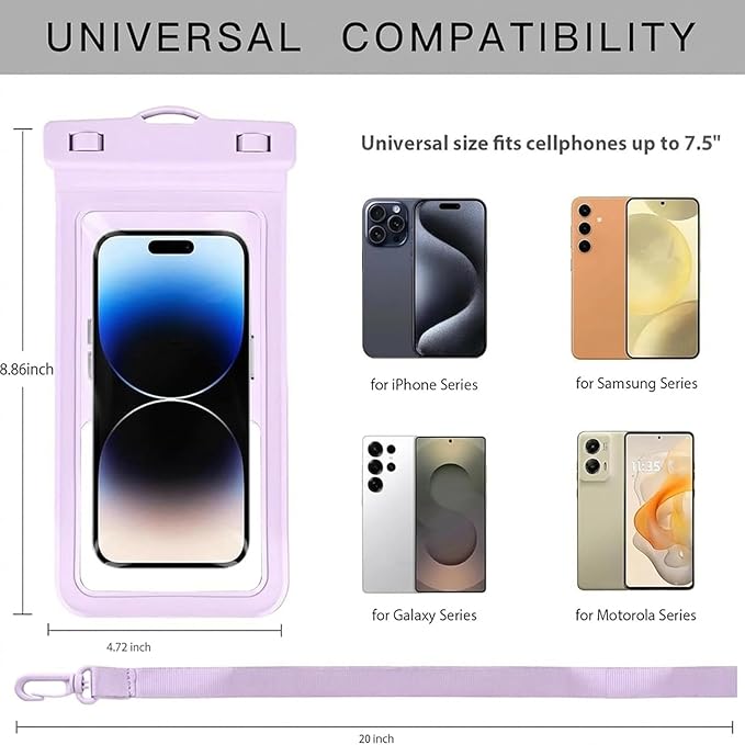 MOLOPPO Waterproof Phone Pouch, with Interior Card Holder, Large Dry Phone Case for iPhone 17 16 15 14 13 Pro Max, Beach Vacation Essentials,1 Pack,Purple