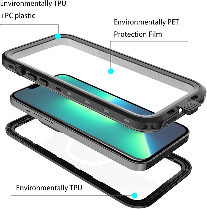 Waterproof Phone Case Compatible with iPhone 13, IP68 Waterproof Shockproof Dust-Proof Phone Case with Built in Screen Protector, Full Body Protective Case (Clear, iPhone 13)