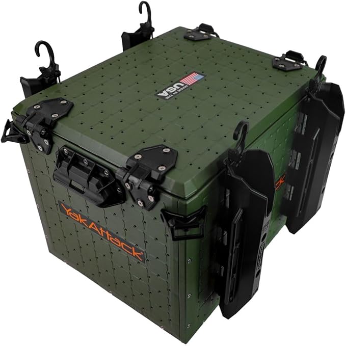 YakAttack BlackPak Pro Kayak Fishing Crate - Ranger Green | 13" x 16" Riggable Kayak Gear Storage System with Hinged Lid, GridLoc Mount Panels & 4 TetherTube Rod Holders | Lightweight Tankwell Crate