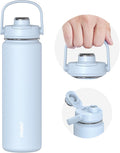 TOURIT 24 oz Insulated Water Bottle, Stainless Steel Sports Water Bottles With Top Handle, Double-Wall Travel Thermal Water Flask, BPA Free Leakproof Bottle for Sports and Travel,Cloud Blue