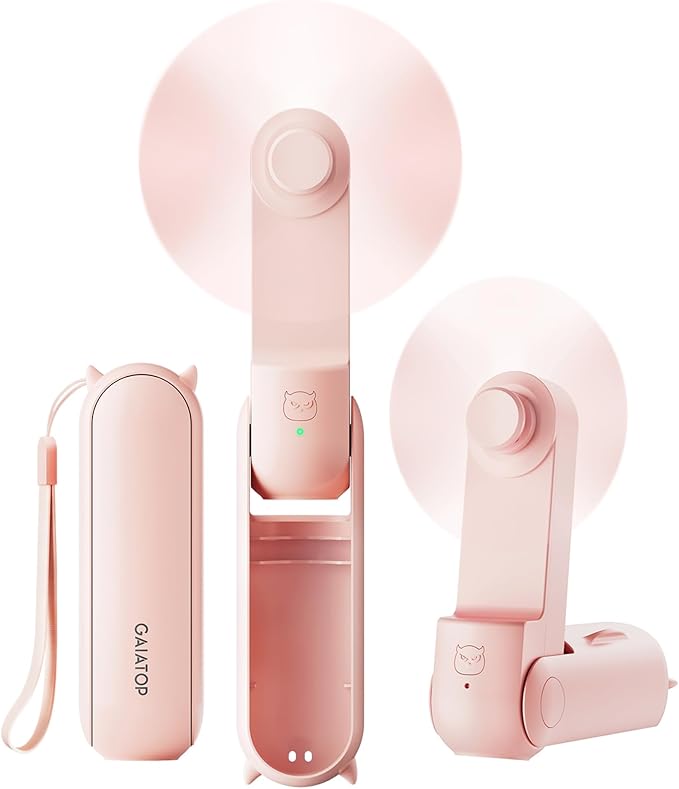 Gaiatop Portable Handheld Fan, 3 in 1 Mini Fan Handheld [17h Max Cooling], Foldable Personal Fans Pocket Design, USB Travel Fans Portable, Lash Trip Summer Essential Cute Gifts for Women Girl, Pink