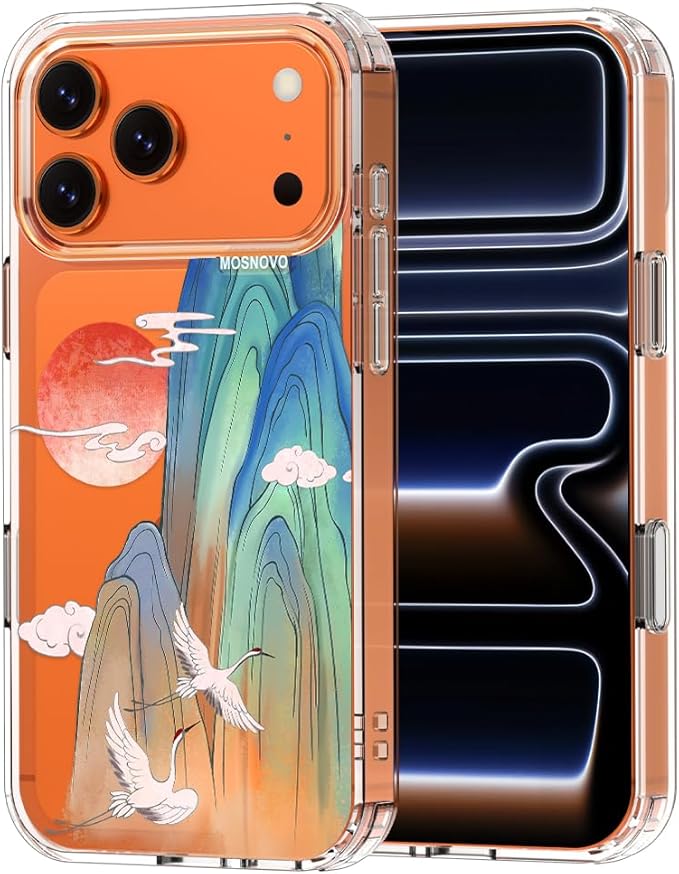 MOSNOVO for iPhone 17 Pro Max Case, Shockproof Military-Grade Protection 6.6ft Drop Tested, Camera Control, Clear Phone Case for iPhone 17 Pro Max, Celestial Cranes Design