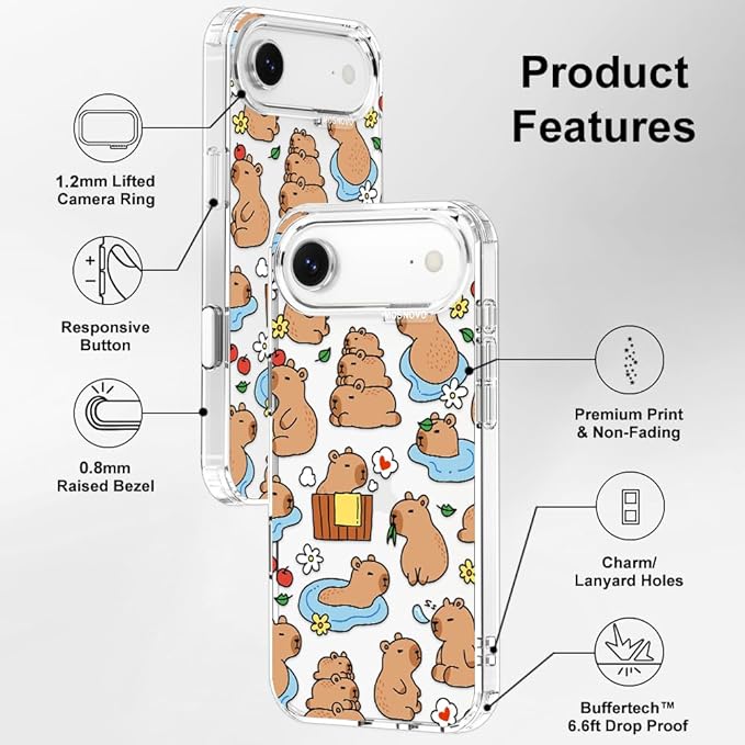 MOSNOVO for iPhone Air Case, Shockproof Military-Grade Protection 6.6ft Drop Tested, Camera Control, Clear Phone Case for iPhone 17 Air, Capybara Land Design