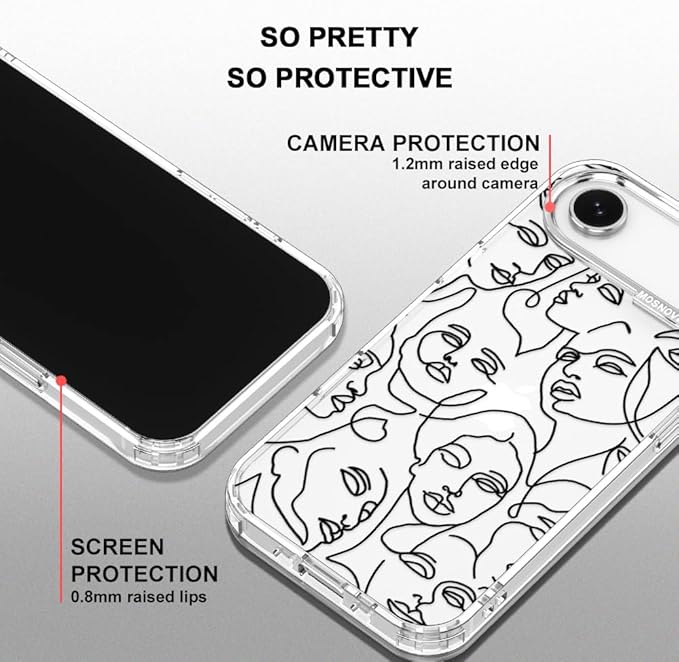 MOSNOVO for iPhone Air Case | Military Grade 6.6ft Drop Tested | Camera Control | Clear with Abstract Face Line Art Design