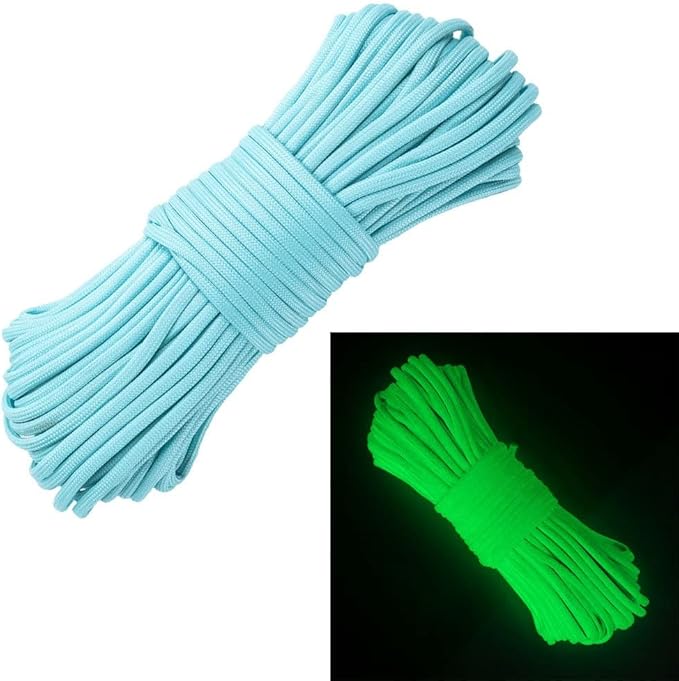Glow in The Dark Zesty 550lb Paracord – 21 Strand Luminous Parachute Cord for Nighttime Outdoor Utility – 8 Colors and Length Options of 25', 50’, 100’, and 1,000’