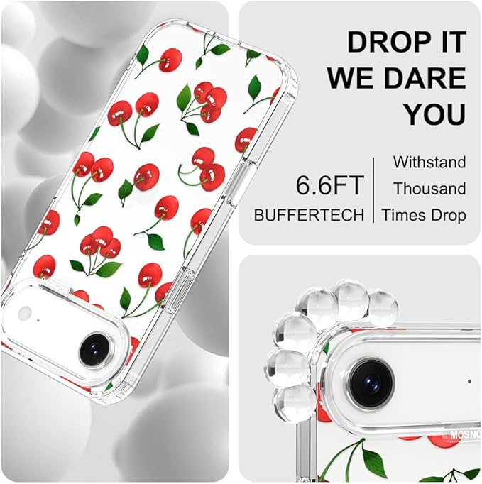 MOSNOVO for iPhone Air Case | Military Grade 6.6ft Drop Tested | Camera Control | Clear with Cute Cherry Design