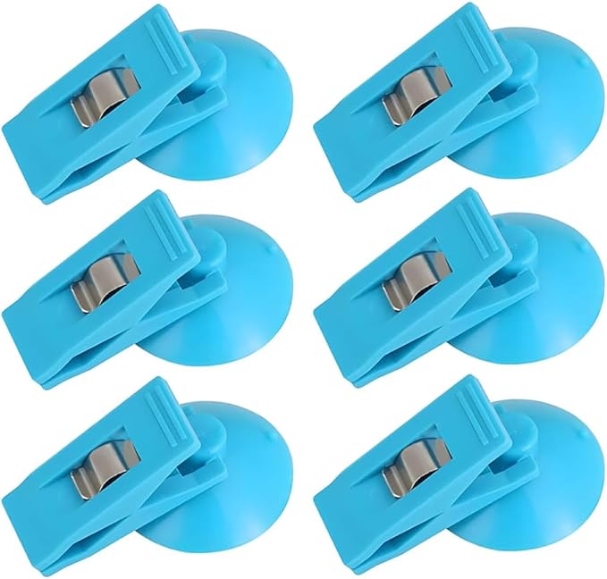 Multi Purpose Suction Cup Clips, Car Sunshade Cloth Fixing Clip, Refrigerator Message Papers Clip (Blue-6)