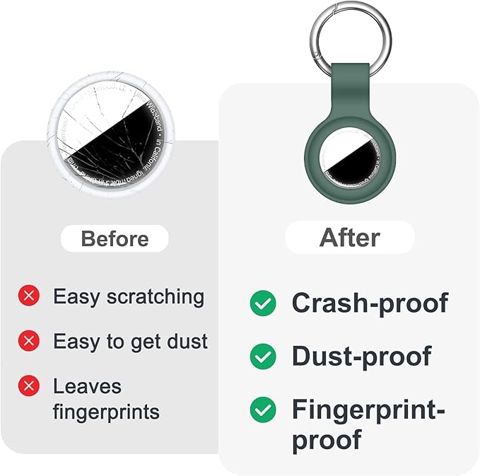 Linsaner Compatible with AirTag Case Keychain for Air Tag Holder Silicone for AirTags Key Ring Cases Tags Chain for Apple for AirTag GPS Item Finders Accessories，Dark Green