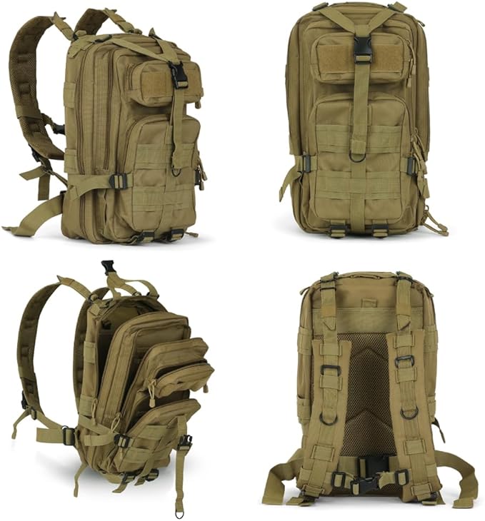 30L Tan Tactical Backpack - MOLLE Military Bug Out Bag, Small Survival Rucksack & EDC Daypack for Hunting, Hiking, Camping, Travel - Outdoor Gear for Men & Women