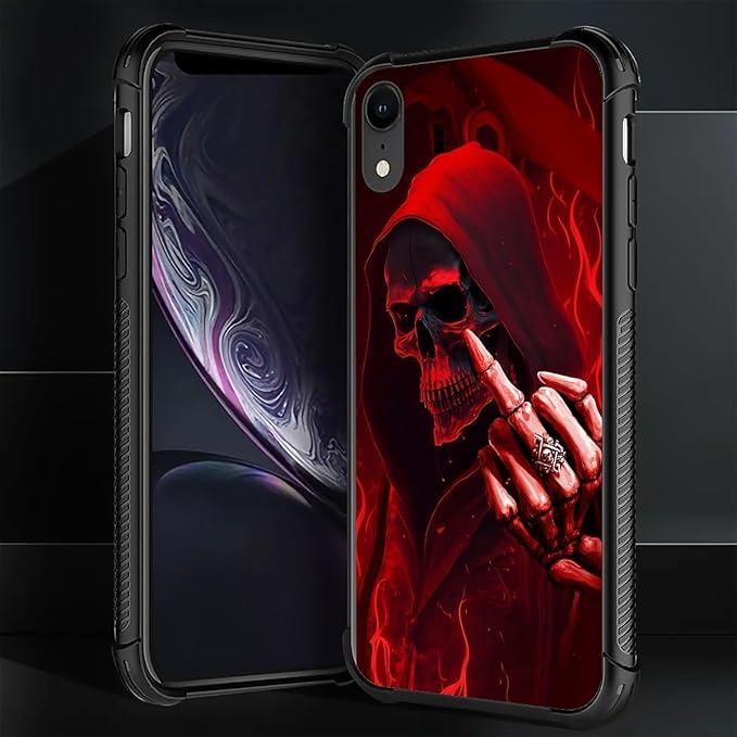 for iPhone XR Case, Gestures Funny Skull Pattern Graphic Design Girl Boy Soft Silicone Hard Acrylic Shock Protection for iPhone XR