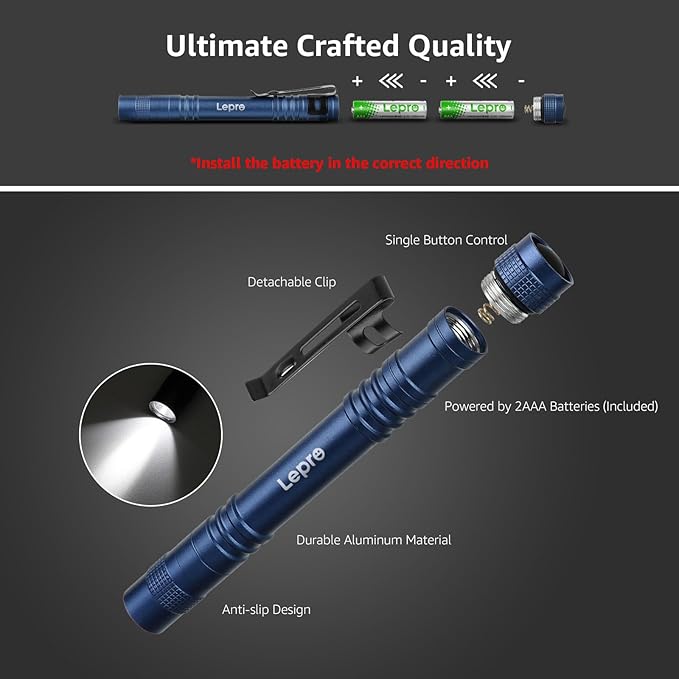 Lepro LED Pen Flashlights, Lightweight, Mini, Waterproof Pocket Flashlight with Clip, 2 Pack Small Flashlights for Inspection, Work, Emergency