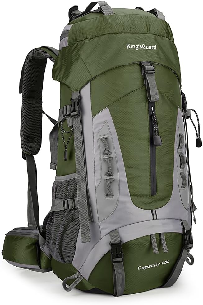 King'sGuard 60L Hiking Backpack for Men and Women Lightweight Camping Hiking Backpack with Rain Cover Large Waterproof Travel Backpack Backpacking Pack (Army Green)