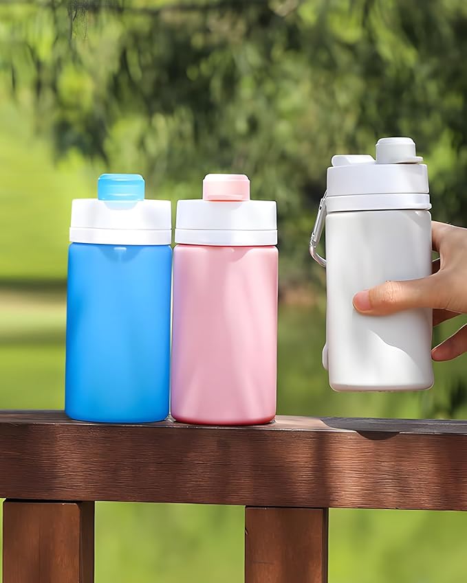 Collapsible Water Bottle, Portable Folding Bottle & Water Bottle with Clip for Backpack, Foldable Water Bottle BPA Free, Sport Bottle Water Squeeze Collapble Watterbottles (Pink)