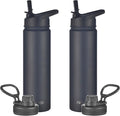 mininoo 24 oz Insulated Water Bottle with Straw Lid, Stainless Steel Double Wall Vacuum, Leak Proof, BPA Free, Keep Cold for 24H & Hot for 12H-2 pack(Black)