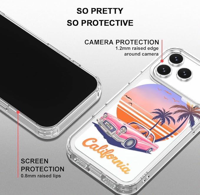 MOSNOVO for iPhone 17 Pro Max Case, Shockproof Military-Grade Protection 6.6ft Drop Tested, Camera Control, Clear Phone Case for iPhone 17 Pro Max, Cali Cruise Design