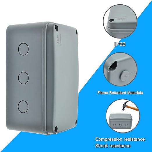Nineleaf Waterproof Electrical Box IP66, Plastic Junction Box 7.1"x4.5"x4" (181x111x100mm), Outdoor Weatherproof Project Enclosure, Grey, Fits M20 Cable Gland,10PK