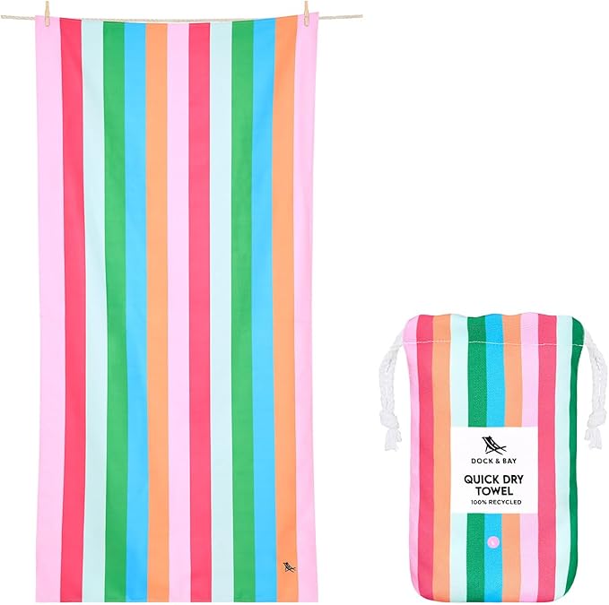 Dock & Bay Beach Towel - Quick Dry, Sand Free - Compact, Lightweight - 100% Recycled - Includes Bag - Tutti Frutti - Large (160x90cm, 63x35)