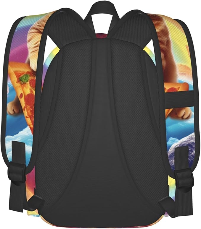 cfpolar 17 Inch Backpack Funny Pizza Cat Rainbow Laptop Bag Shoulder Bag School Bookbag Casual Daypack For Boys Girls