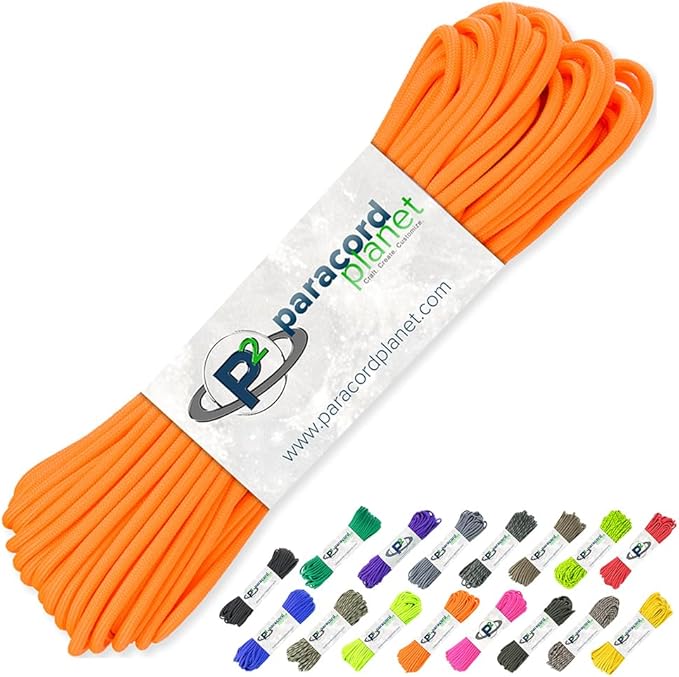 Paracord Planet 100 Feet Hanks Parachute 550 Cord Type III 7 Strand Paracord Neon Orange