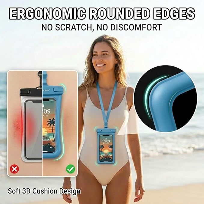 wellhouse 3D Waterproof Phone Pouch with Lanyard,Premium TPU100FT Deep Waterproof Phone Case for iPhone 17 16 15 14 13 12 Pro Max XS Samsung,Snorkeling, Surfing, Kayaking,Skiing,Hot Springs