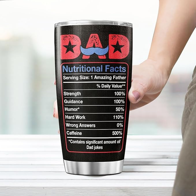 Best Dad Ever Black American 20oz Tumbler, Stainless Steel Insulated Mug with Funny Dad Nutrition Facts, Gift for Fathers Day, Husband, Grandpa, Birthday
