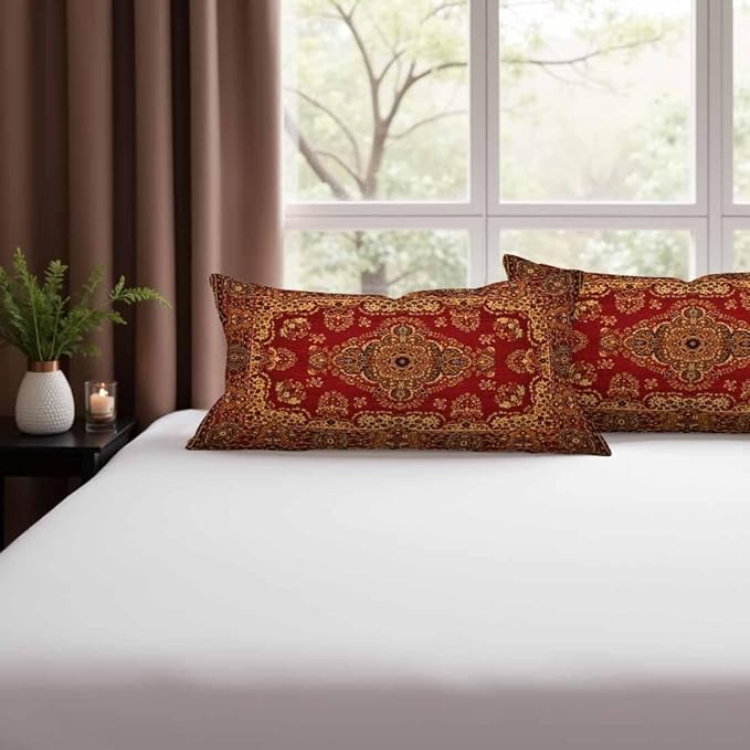 Red Oriental Persias Couch Pillow Covers 12 X 20 Boho Set of 2 Pillowcases Rectangular Velvet Outdoor Cushion Pillow Cases Decorative for Home Bed Sofa Couch Hotel
