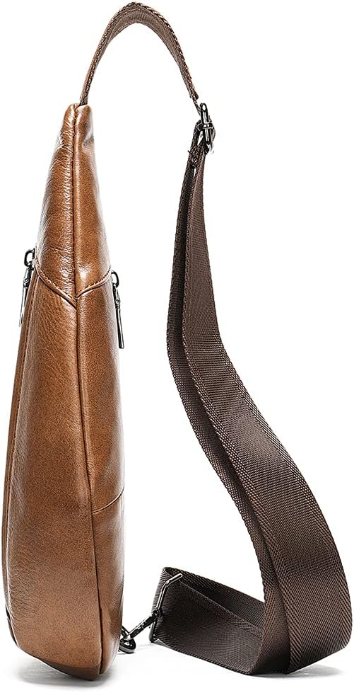 Hebetag Leather Crossbody Sling Bag for Men Women Single Shoulder Chest Pack Backpack Outdoor Travel Camping Casual Daypack Brown