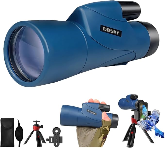 Gosky Monoculars Telescope, 12x55 HD Monocular for Adult with BAK4 Prism & FMC Lens, Lightweight Monocular with Smartphone Adapter Suitable for Bird Watching Hunting (Blue)