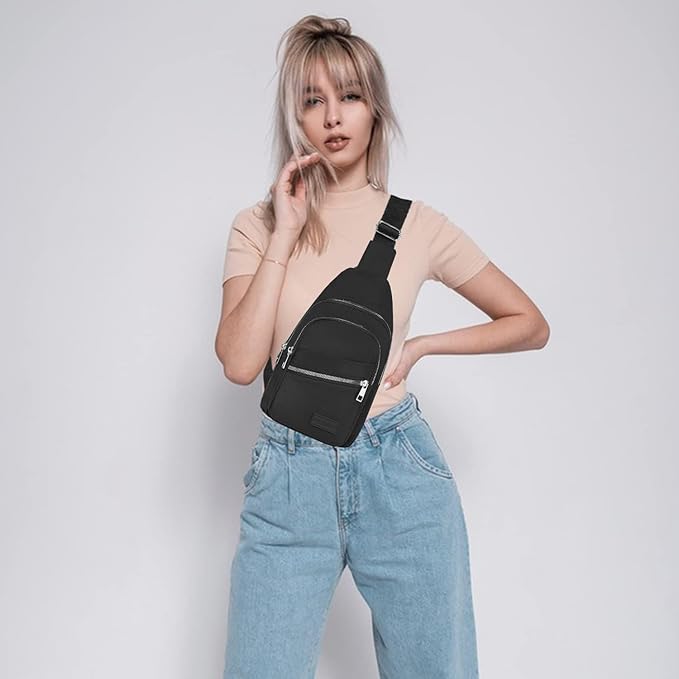 Banelu Cross Body Bag Small Sling Backpack Sling Bags Hiking Daypacks Crossbody Bags for Women Men - Silver Zipper