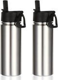 Volhoply 18oz Insulated Water Bottle Bulk 2 Pack,Kids Stainless Steel Water Bottles with Straw,Double Wall Vacuum Metal Water Bottle,Reusable Sports Water Flask For Cold Drink(Silver,2 Set)