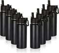 Volhoply 18oz Insulated Water Bottle Bulk 8 Pack,Kids Stainless Steel Water Bottles with Straw Lid,Wide Mouth Reusable Metal Bottle,Double Wall Vacuum Sports Flask For Cold Drink(Black,8 Set)