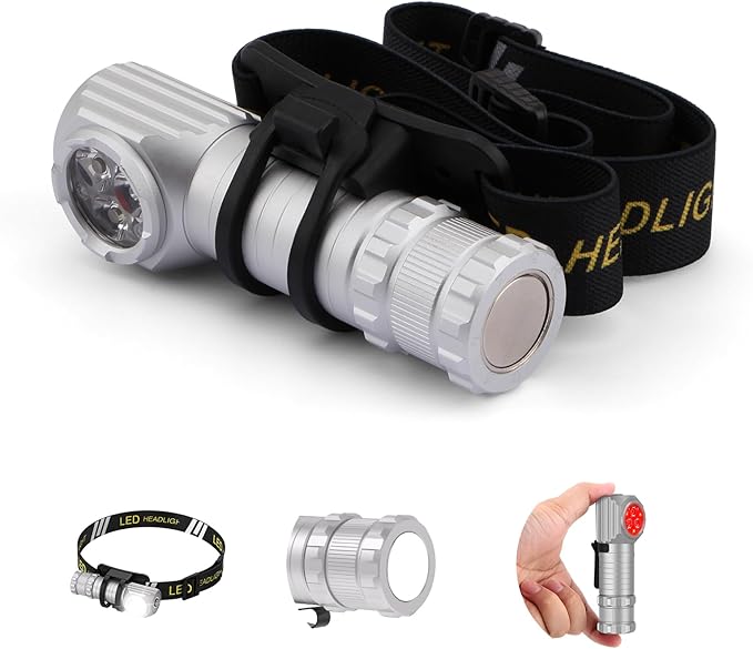 2 in 1 Detachable Flashlight & Headband, LED Rechargeable Headlamp for Adults - Hard Hat Light Running Head Lamp with Red Light, Magnet, 180° Tilt, 7 Modes, Outdoor, Emergency 1PC