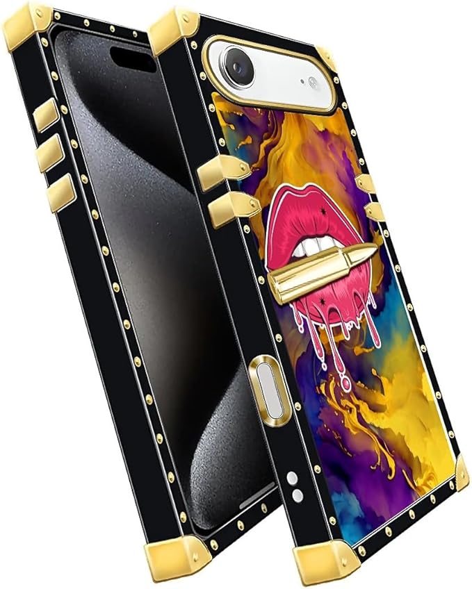 for iPhone 17 Air Case Luxury Golden Decoration for Girl Women Soft TPU Shockproof Protective Hard PC Back for iPhone 17 Air Crazy Pattern Cool Corlorful Lip Marble