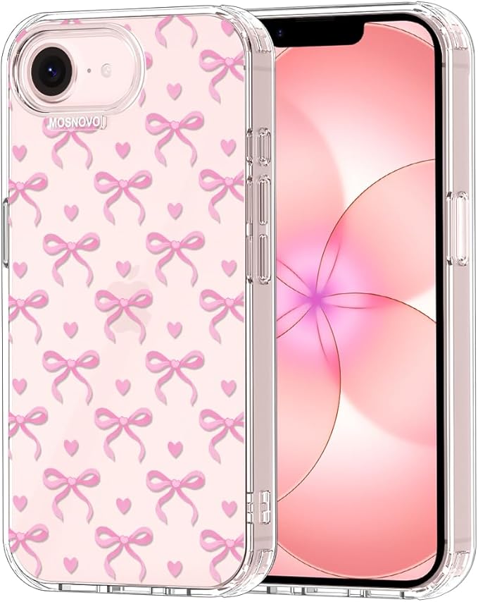 MOSNOVO for iPhone 17e Case/iPhone 16e Case, Shockproof Military-Grade Protection 6.6ft Drop Tested, Clear Phone Case for iPhone 16e / iPhone 17e, Bowtiful Love Design